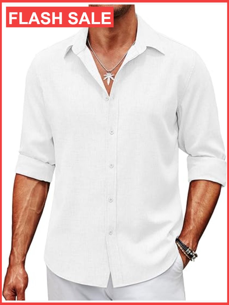 Mens Button Down Shirt Long Sleeve Untucked Summer Casual Dress Shirts